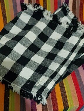 Black and White Buffalo Check Fringed Scarf